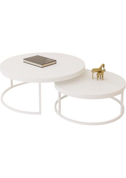 Ikili Orta Sehpa Beyaz Metal Beyaz Üst Panel fiyatları