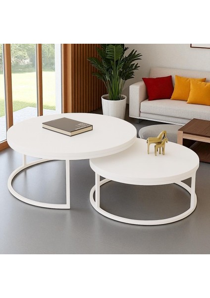 Ikili Orta Sehpa Beyaz Metal Beyaz Üst Panel modelleri