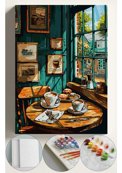 Sayılarla Boyama Çerçeveli Hobi Seti Numaralı Tuval Fırça Boya Dahil Kasnaklı 40X50 cm Kahveci