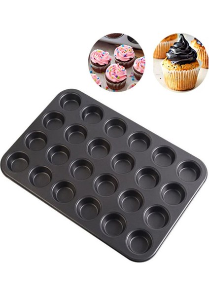 24 Lü Muffin Kek Kalıbı Siyah, Dayanıklı ve Pratik Pişirme Seti
