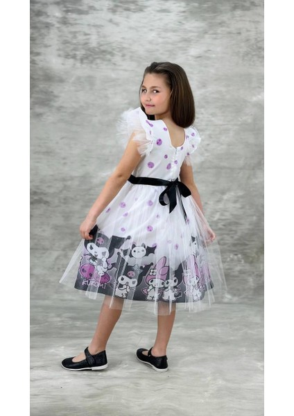 Kız Çocuk Detaylı Desenli Tüllü Elbise fiyatları