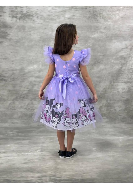 Kız Çocuk Detaylı Desenli Tüllü Elbise