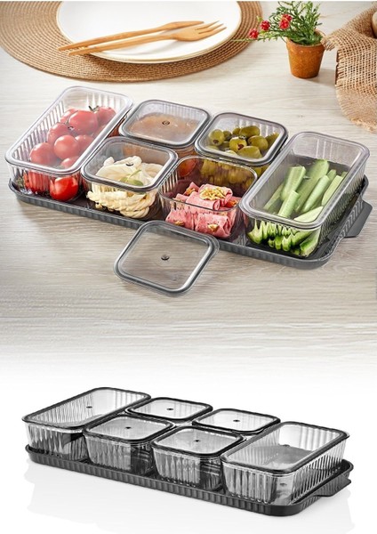 6 Kişilik 13 Parça Bölmeli Kapaklı Kahvaltı Takımı ve Saklama Kabı Seti