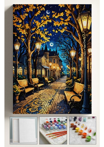 Sayılarla Boyama Çerçeveli Hobi Seti Numaralı Tuval Fırça Boya Dahil Kasnaklı 40X50 cm Işıklı Yol