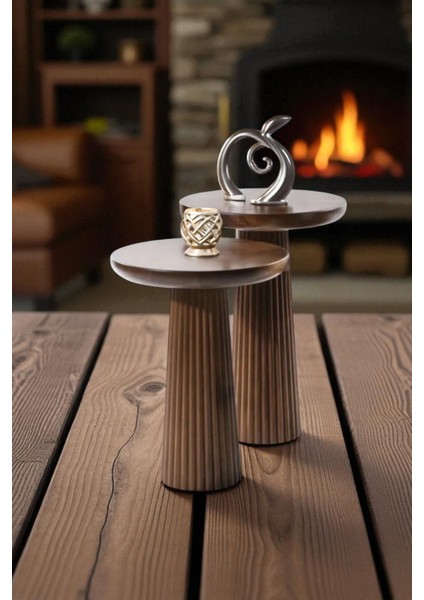 Üst Kalite 2'li Çizgili Fitilli Mantar Yan Sehpa (Büyük ve Orta Boy) – Siyah fırsatları