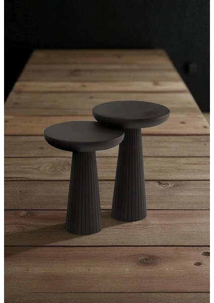 Üst Kalite 2'li Çizgili Fitilli Mantar Yan Sehpa (Büyük ve Orta Boy) – Siyah indirimleri