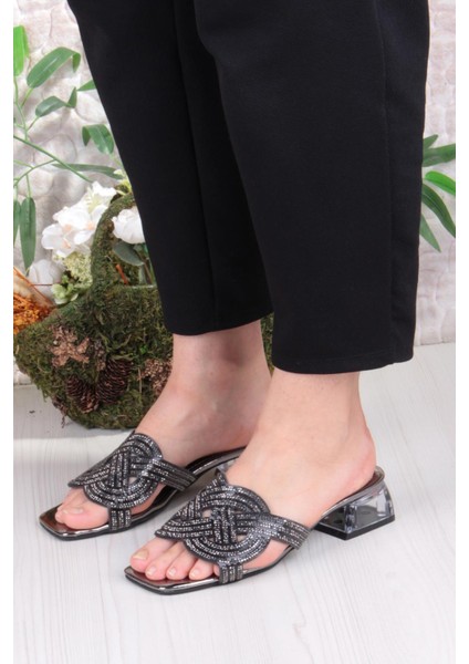 Ares 1698 Siyah Taşlı Günlük Giyim Abiye Şeffaf Topuk Kadın Terlik fiyatları