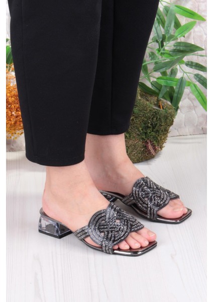 Ares 1698 Siyah Taşlı Günlük Giyim Abiye Şeffaf Topuk Kadın Terlik modelleri