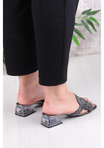 Ares 1698 Siyah Taşlı Günlük Giyim Abiye Şeffaf Topuk Kadın Terlik fırsatları