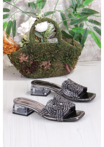 Ares 1698 Siyah Taşlı Günlük Giyim Abiye Şeffaf Topuk Kadın Terlik indirimleri