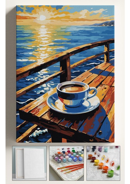 Sayılarla Boyama Çerçeveli Hobi Seti Numaralı Tuval Fırça Boya Dahil Kasnaklı 40X50 cm Güneş ve Kahve