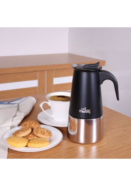Paslanmaz Çelik Moka Pot, 300 Ml, Indüksiyonlu, Siyah, Espresso Kahve Makinesi fırsatları