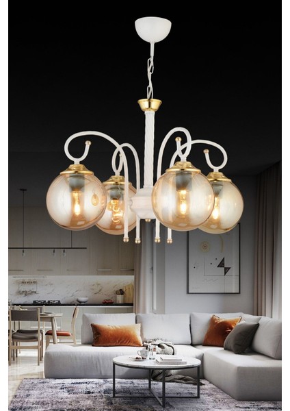 4'lü Bal Glop Camlı Aşağı Bakan Lüks Avize, Şık ve Zarif Aydınlatma Seçeneği