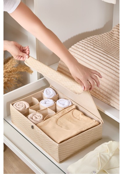 12+1 Bölmeli Kapaklı Katlanabilir Saklama Kutusu, Düzenleyici, Bej fiyatları