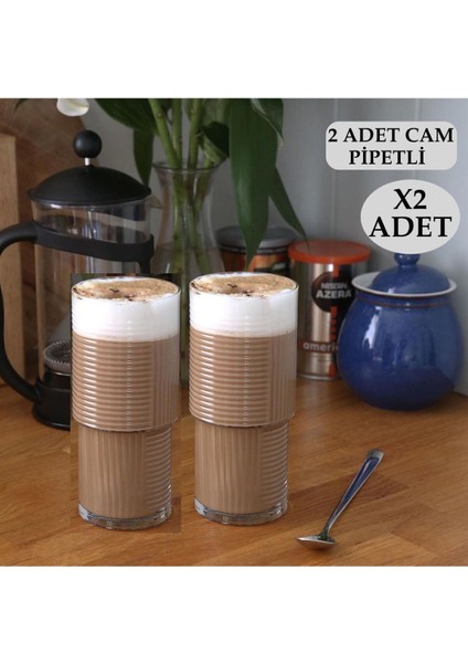 Beyaz 400 ml Cam Kaplar, 2 Adet Pipetli Kahve ve Soğuk Içecek Bardakları