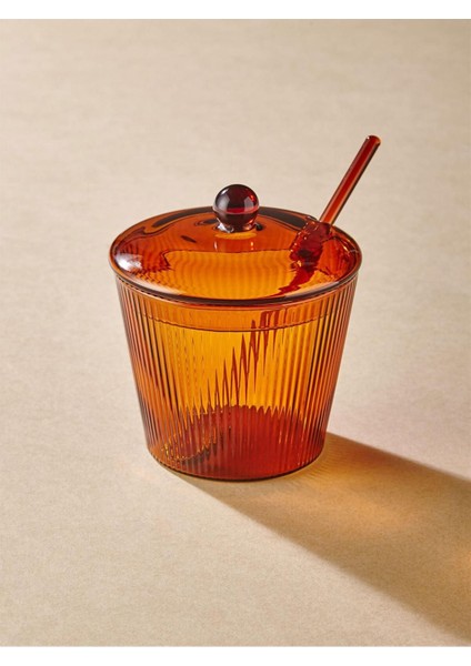Şık Çizgili Cam Şekerlik, Kaşıklı, Amber, 10X12 Cm, CAM0436 modelleri
