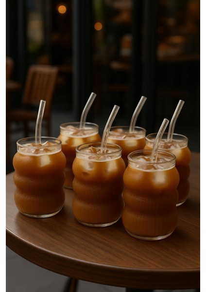 6’lı Cam Buzlu Soğuk Kahve Bardağı Seti, Pipet Hediye, 700 ml indirimleri