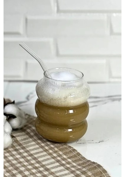 6’lı Cam Buzlu Soğuk Kahve Bardağı Seti, Pipet Hediye, 700 ml