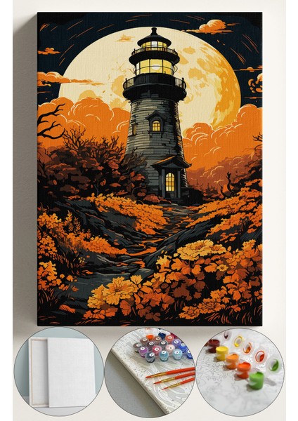 Sayılarla Boyama Çerçeveli Hobi Seti Numaralı Tuval Fırça Boya Dahil Kasnaklı 40X50 cm Karanlık Sonbahar