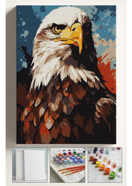 Sayılarla Boyama Çerçeveli Hobi Seti Numaralı Tuval Fırça Boya Dahil Kasnaklı 40X50 cm Karakartal