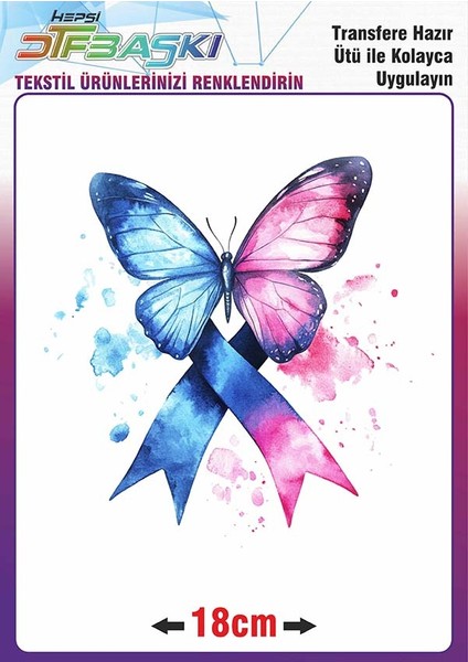 Ütü ile Kumaşa Yapışan Kurdele Kelebek Çiçek Dtf Baskı
