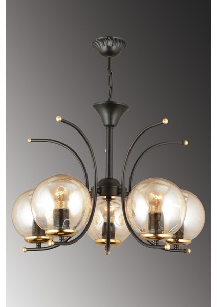 5'li Bal Glop Camlı Siyah Modern Yukarı Bakan Lüks Avize fiyatları