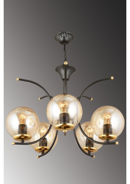 5'li Bal Glop Camlı Siyah Modern Yukarı Bakan Lüks Avize modelleri