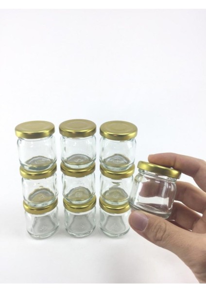 10'lu Çok Amaçlı Gold Kapaklı Mini Kavanoz Seti 40CC, Şeffaf, Şık ve Kullanışlı Düzenleyici
