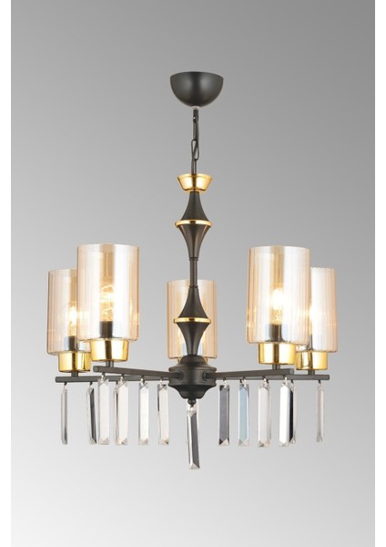 Şık 5'li Siyah Silindir Camlı Kristal Avize, Yüksek Kalite ve Estetik Tasarım