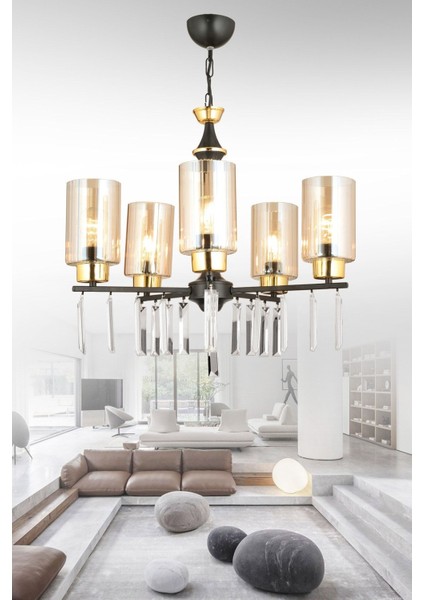 Şık 5'li Siyah Silindir Camlı Kristal Avize, Yüksek Kalite ve Estetik Tasarım fiyatları