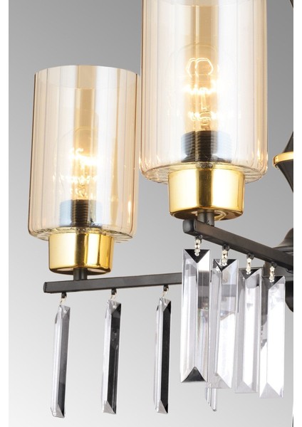 Şık 5'li Siyah Silindir Camlı Kristal Avize, Yüksek Kalite ve Estetik Tasarım