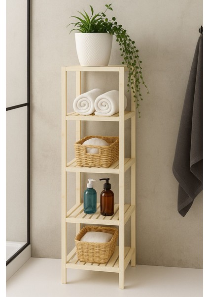 Ladin 5 Raflı Ahşap Banyo Dolabı
