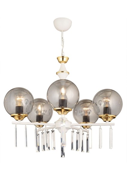 Şık 5'li Füme Glop Camlı Kristal Avize, Yüksek Kalite ve Modern Tasarım indirimleri