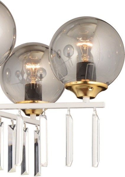 Şık 5'li Füme Glop Camlı Kristal Avize, Yüksek Kalite ve Modern Tasarım