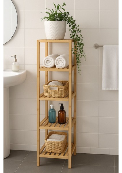 5 Raflı Ahşap Banyo Dolabı