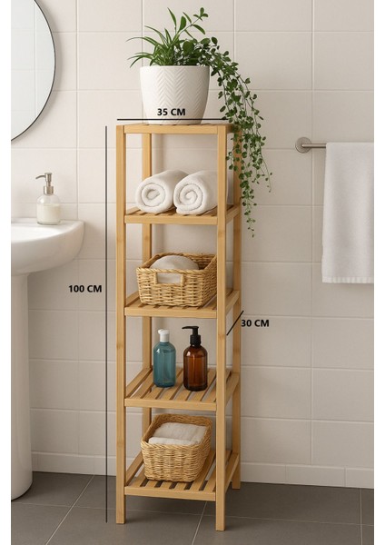 5 Raflı Ahşap Banyo Dolabı fiyatları