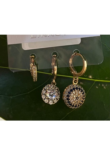 Gold Renk Lüks Gösterişli Figürlü Üçlü Küpe