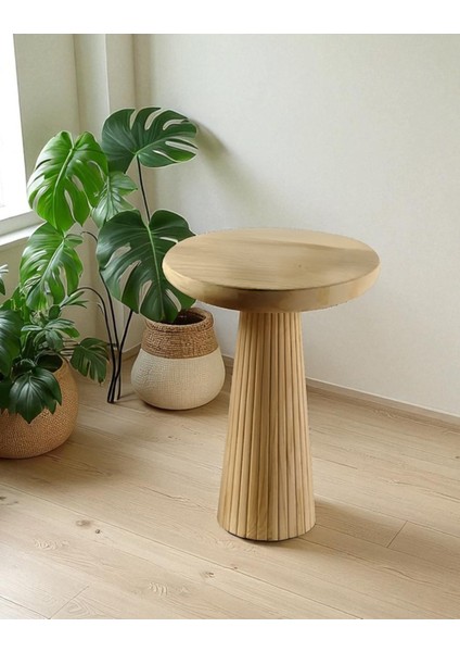 Üst Kalite Çizgili Fitilli Mantar Yan Sehpa (Büyük Boy) - Doğal