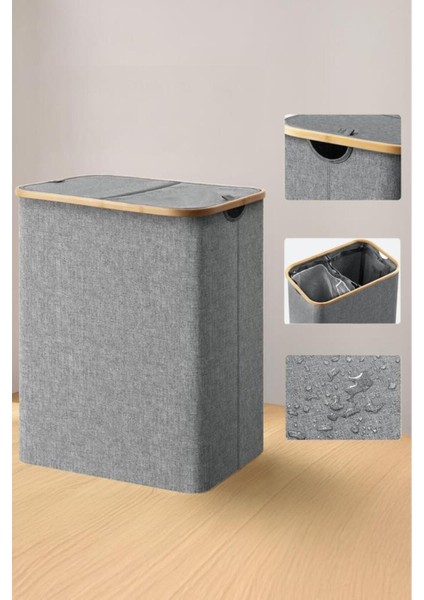 Katlanabilir 100 Lt Bambu Kenarlı Kumaş Çamaşır Sepeti, 54X33X58 Cm, Gri Renk fırsatları