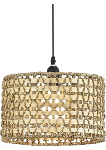 Şık Bej Rattan Bambu Modern Iskandinav Bohem Sarkıt Avize