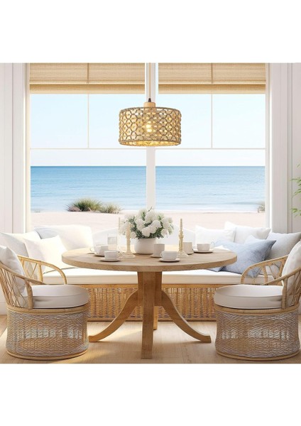 Şık Bej Rattan Bambu Modern Iskandinav Bohem Sarkıt Avize fiyatları