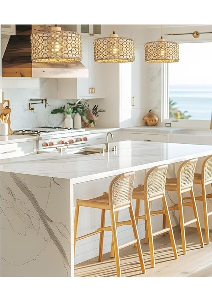 Şık Bej Rattan Bambu Modern Iskandinav Bohem Sarkıt Avize fırsatları