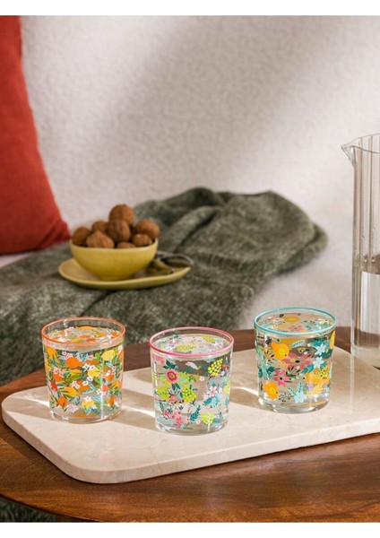 Çok Renkli Baskılı Cam Bardak Seti 3'lü 380 Ml, Şık ve Kullanışlı Ev Için Ideal.