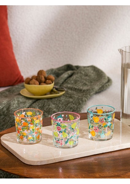 Çok Renkli Baskılı Cam Bardak Seti 3'lü 380 Ml, Şık ve Kullanışlı Ev Için Ideal. fiyatları