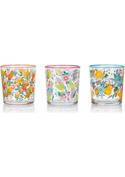 Çok Renkli Baskılı Cam Bardak Seti 3'lü 380 Ml, Şık ve Kullanışlı Ev Için Ideal. indirimleri
