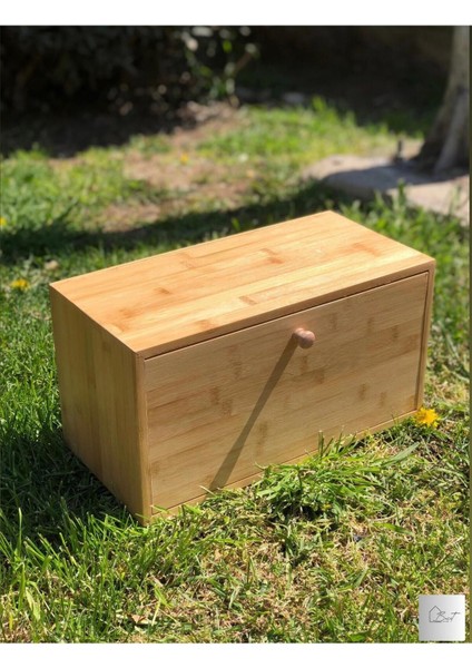 Bambu Kapaklı Ahşap Büyük Ekmek Saklama Kutusu, Şık ve Dayanıklı Ekmeklik