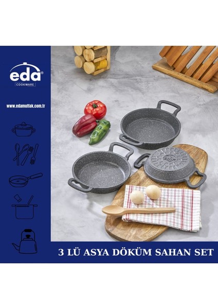Döküm Granit Lüks Sahan Seti 3'lü, 16-20 Cm, Şık ve Dayanıklı Mutfak Gereci modelleri