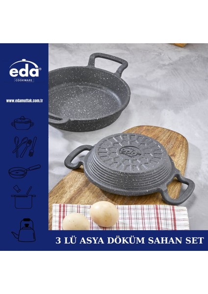 Döküm Granit Lüks Sahan Seti 3'lü, 16-20 Cm, Şık ve Dayanıklı Mutfak Gereci fırsatları