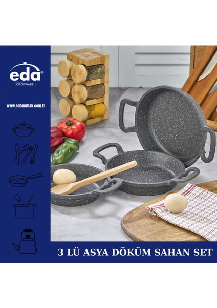 Döküm Granit Lüks Sahan Seti 3'lü, 16-20 Cm, Şık ve Dayanıklı Mutfak Gereci indirimleri