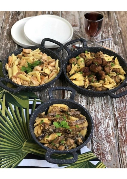 Döküm Granit Lüks Sahan Seti 3'lü, 16-20 Cm, Şık ve Dayanıklı Mutfak Gereci